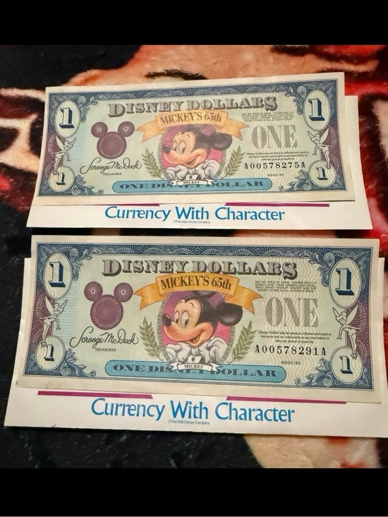 Disney Other - Mickey's 65th Disney Dollar 1993 Disneyland Memorabilia Set of 2